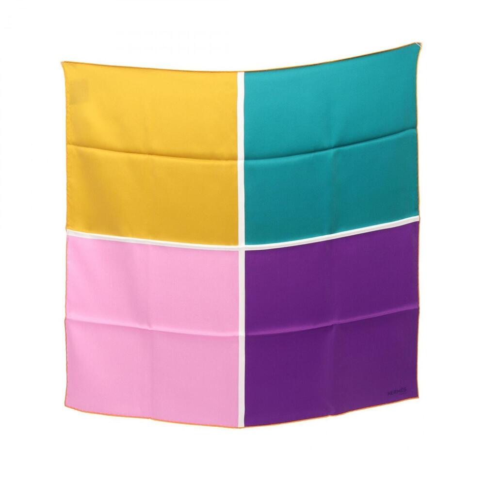 Hermes Carre 70 Quadri Scarf/Muffler, Silk, Women's, Purple/Pink Multicolor